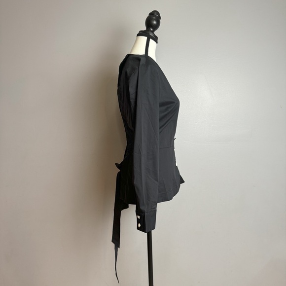 Venus black tie back pearl button down blouse - Picture 3 of 14